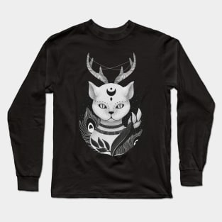 Occult Cat, Black and white Long Sleeve T-Shirt